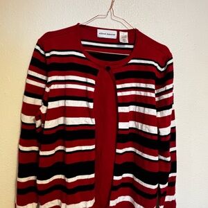 Alfred Dunner Red Striped Cardigan